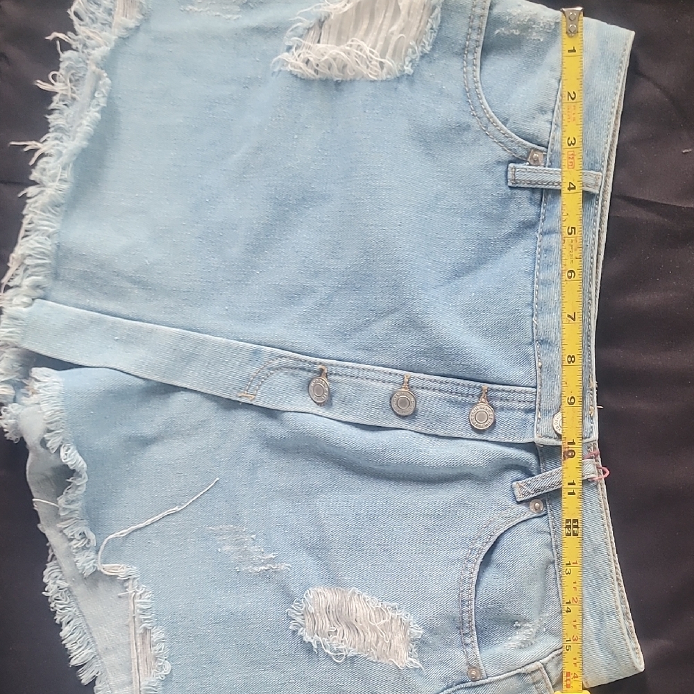 Light Blue Distressed Denim Shorts - Picture 13 of 16
